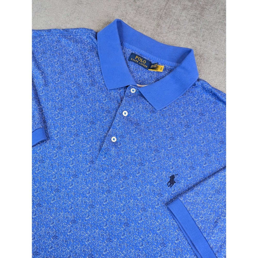 Polo Ralph Lauren Polo Shirt Men 3XB Blue Floral Print AOP Short Soft Cotton